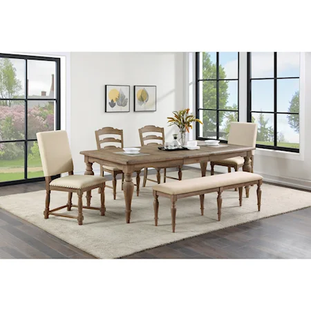Cottage Style Dining Table, Chair and Bench Set